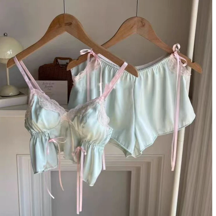 甜蜜软糯日系甜美可爱少女碎花吊带粉色睡衣短裤两件套带胸垫女士