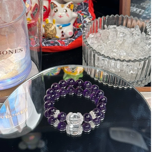 xy131 乌拉圭紫水晶巴西紫水晶花托手串