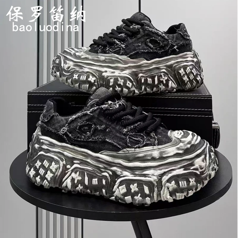 保罗笛纳潮牌老爹鞋男2025新款增高鞋冬季透气厚底做旧小众乞丐鞋