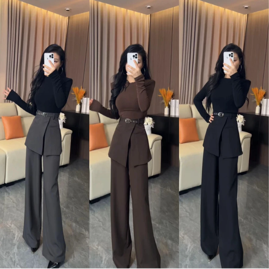 设计感假两件围裙式高腰显瘦阔腿裤 8868