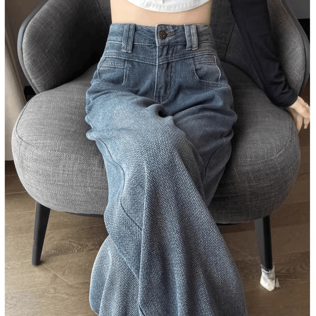 星空纹大码牛仔裤女春秋装2025年新款高腰显瘦直筒春装阔腿裤子