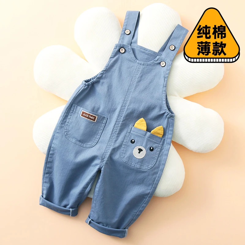 宝宝背带裤春夏款按扣开裆男女童新款薄款一岁儿童幼儿婴儿裤子