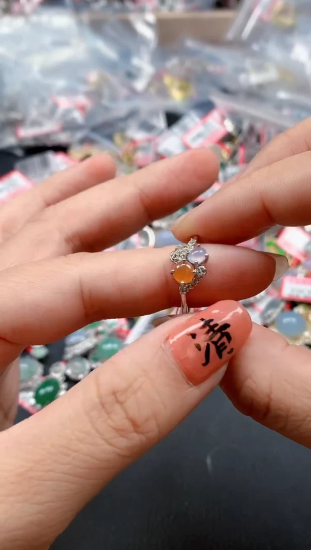 银S925镶嵌戒指翡翠天然A货缅甸翡翠