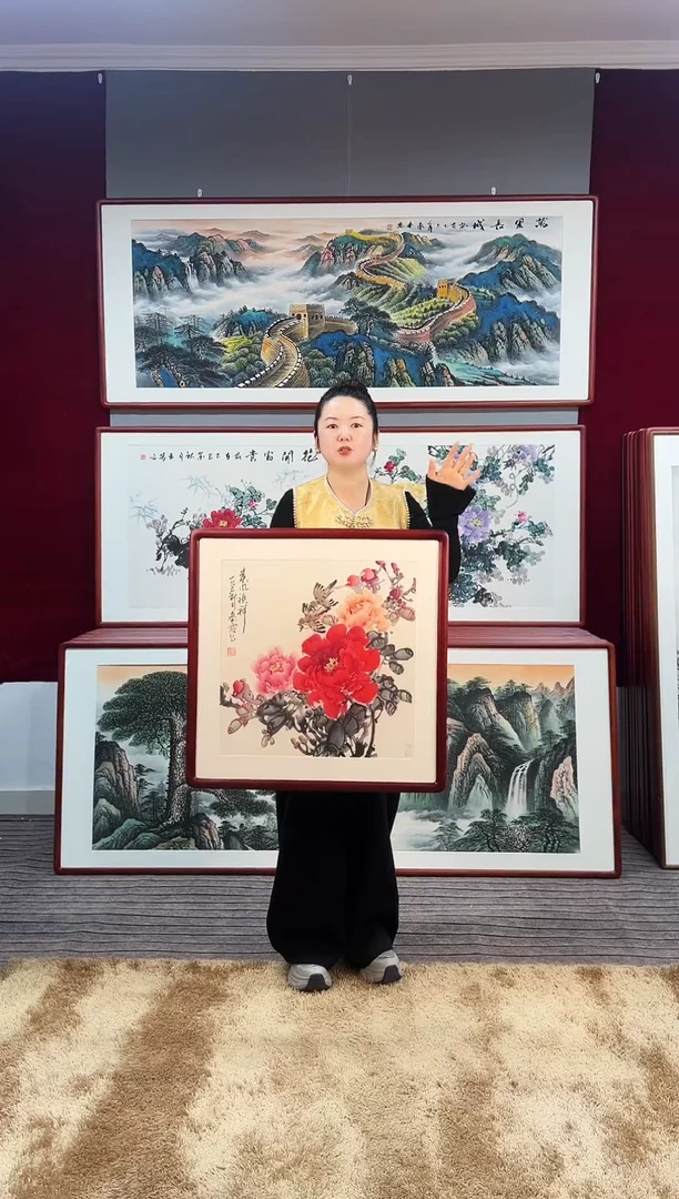 国画手绘牡丹63*63尺寸