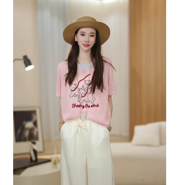 【快乐小狗】马克华菲女装t恤女2025夏季百搭针织T恤 F52004A627 L