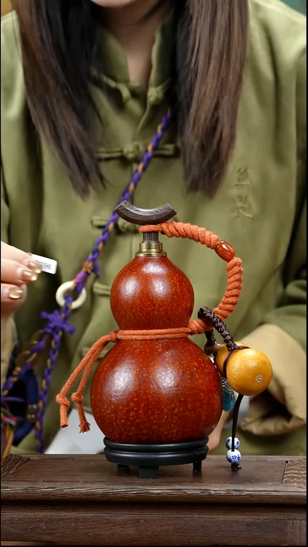 YY096精品藏绳款天然酒葫芦（一物一拍）+原色小手捏