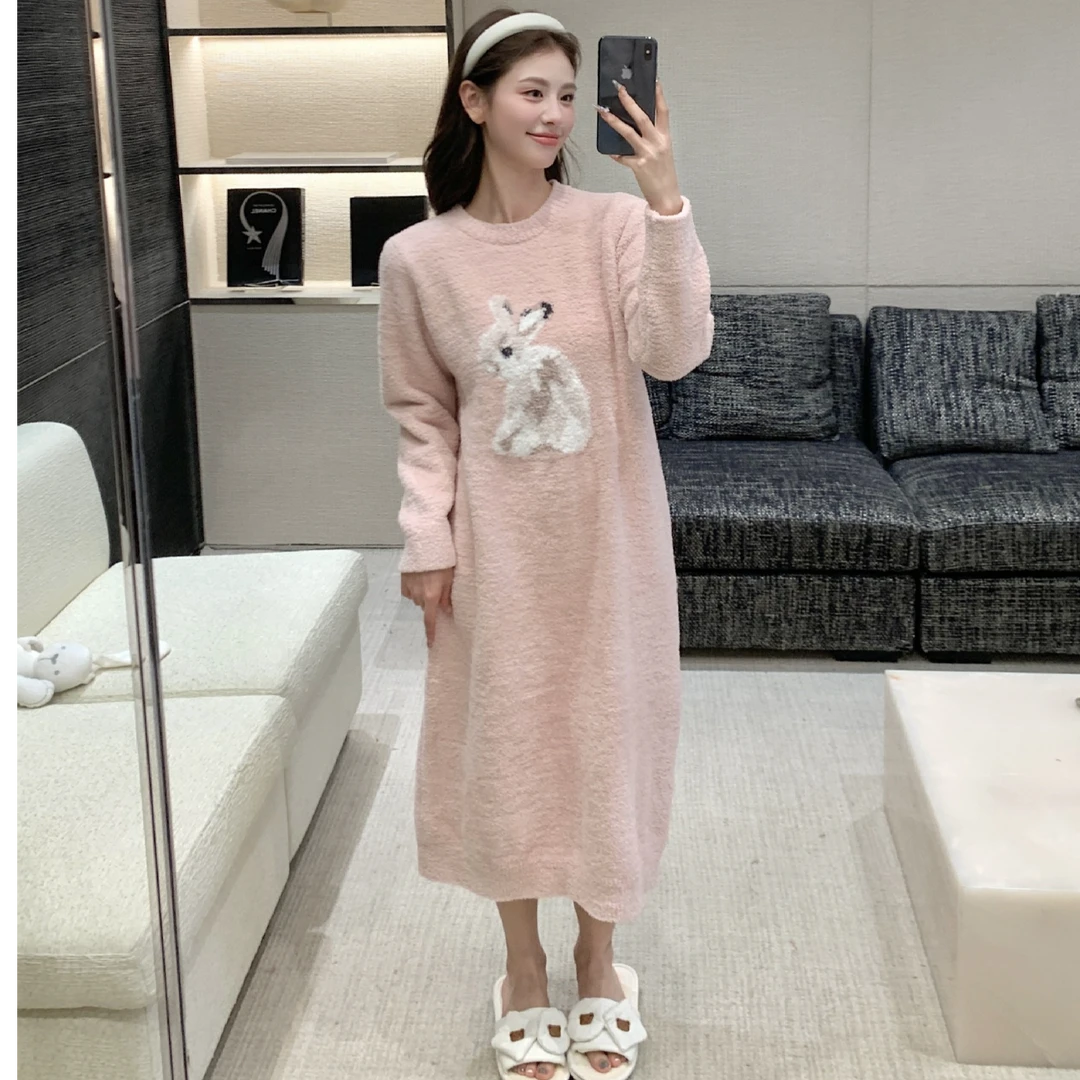 【睡裙】软绵绵半边绒柔软亲肤保暖休闲时尚甜美加厚家居服睡衣睡裙