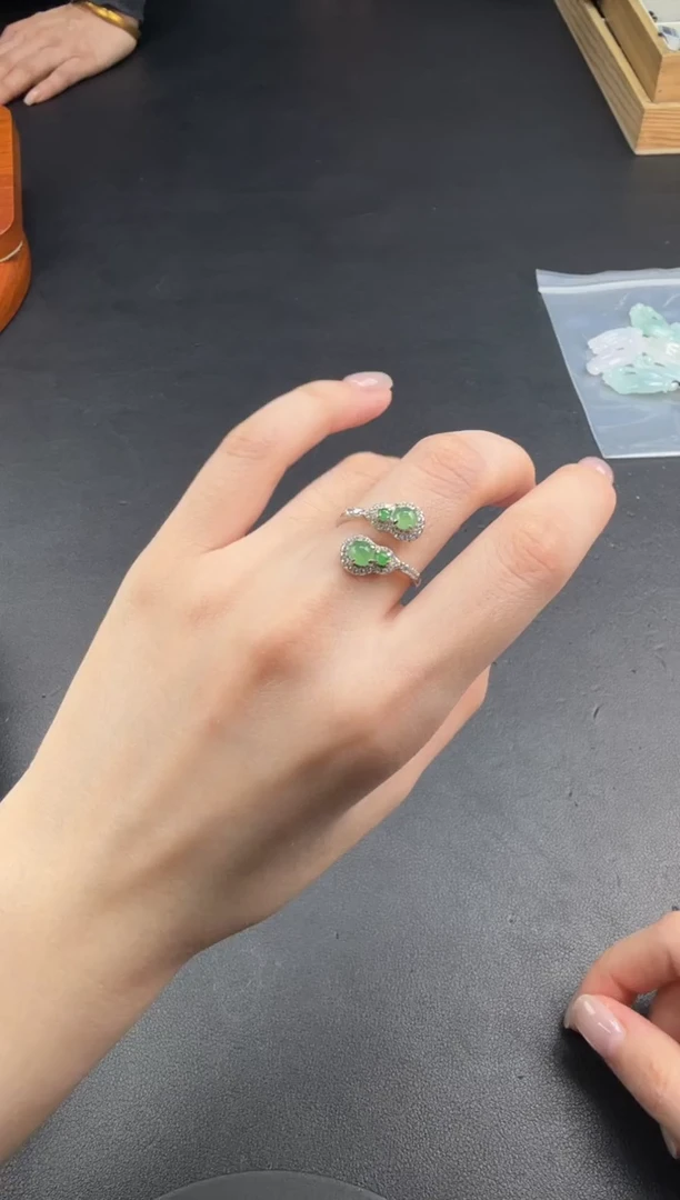 银S925镶嵌戒指翡翠翡翠饰品-37