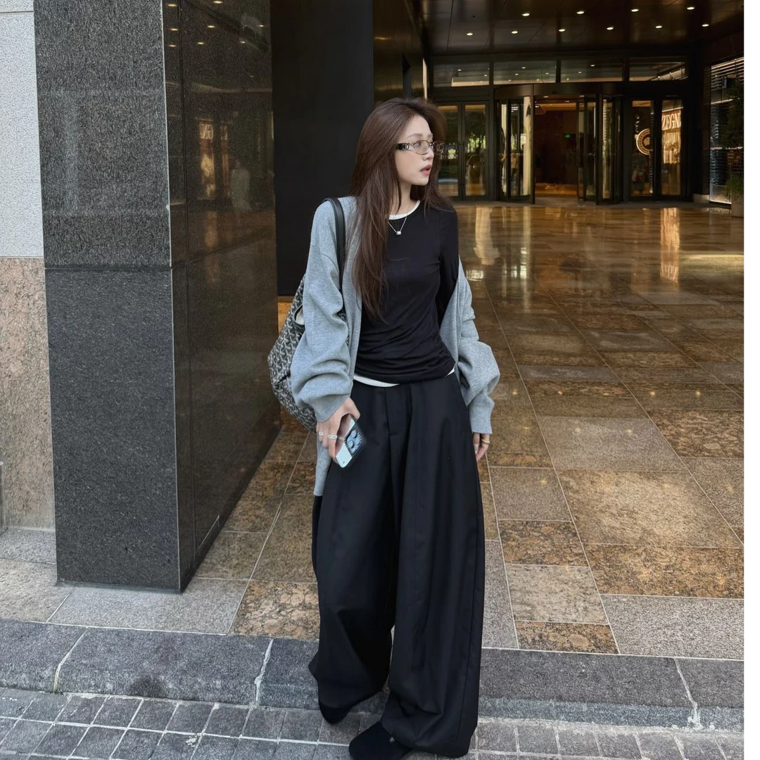 休闲风气质外套女内搭背心加露背长袖T恤女宽松阔腿裤子2025新款