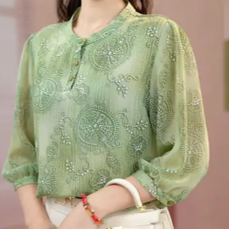 X高端轻奢减龄新款衬衫七分袖百搭宽松显瘦气质上衣