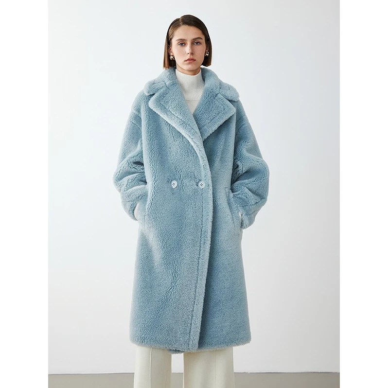 【王楚然同款】冬季时尚中长款气质西装领颗粒大衣显瘦休闲保暖秋冬