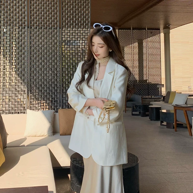 佐佐家小个子 高级感白色西装外套女春季百搭气质休闲宽松西服