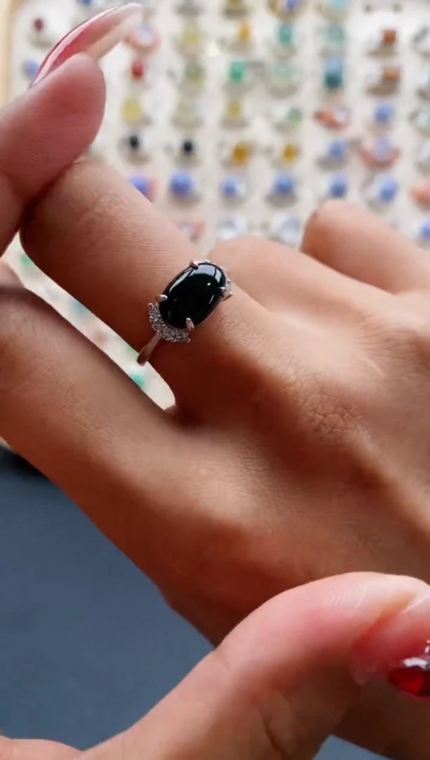 【闪购商品】翡翠戒指银S925镶嵌缅甸天然A货翡翠333 1+6