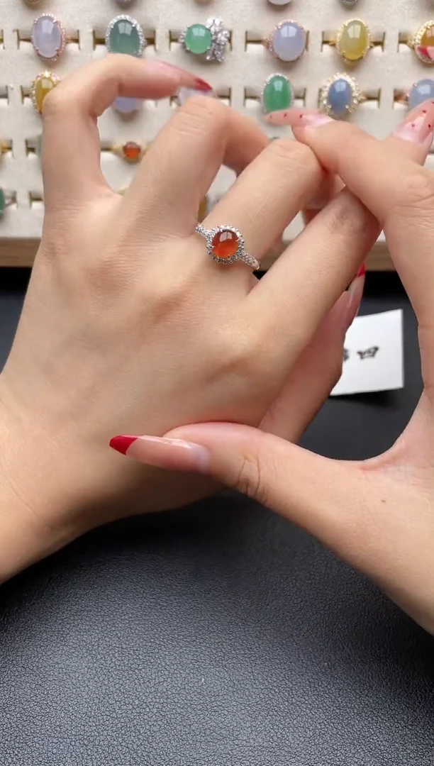 【闪购商品】翡翠戒指银S925镶嵌一物一证一礼盒