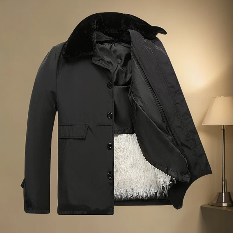 男士长羊毛加厚棉衣中年冬季保暖外套爸爸装羊毛马甲羊毛柔软夹克