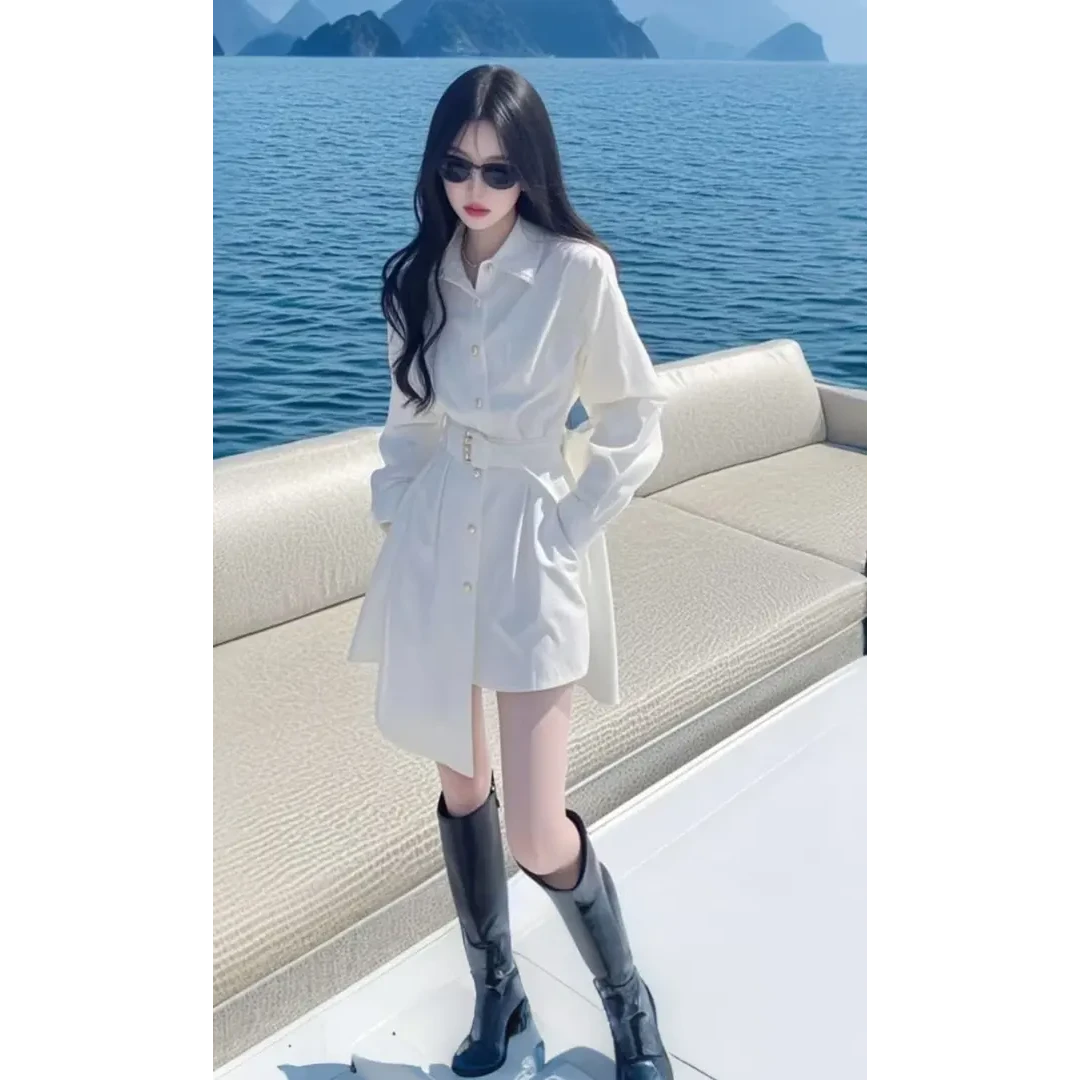 2025新款今年流行爆款小个子漂亮独特小香风白色不规则衬衫连衣裙