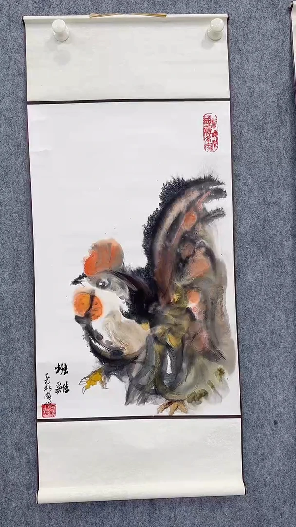 国画周悦3平尺生肖卷轴-鸡