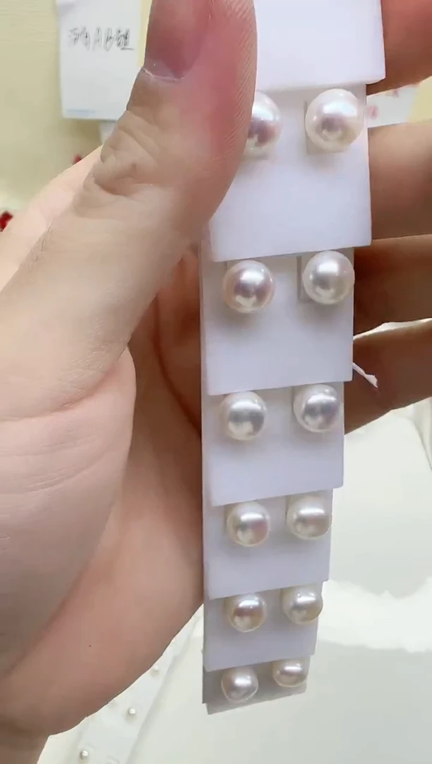 银S925镶嵌耳钉淡水珍珠8-9mm