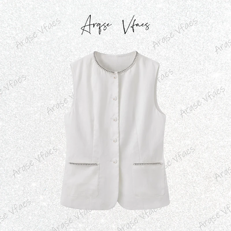 *艾家同款2025春季新款休闲白色无袖修身马甲女50411576