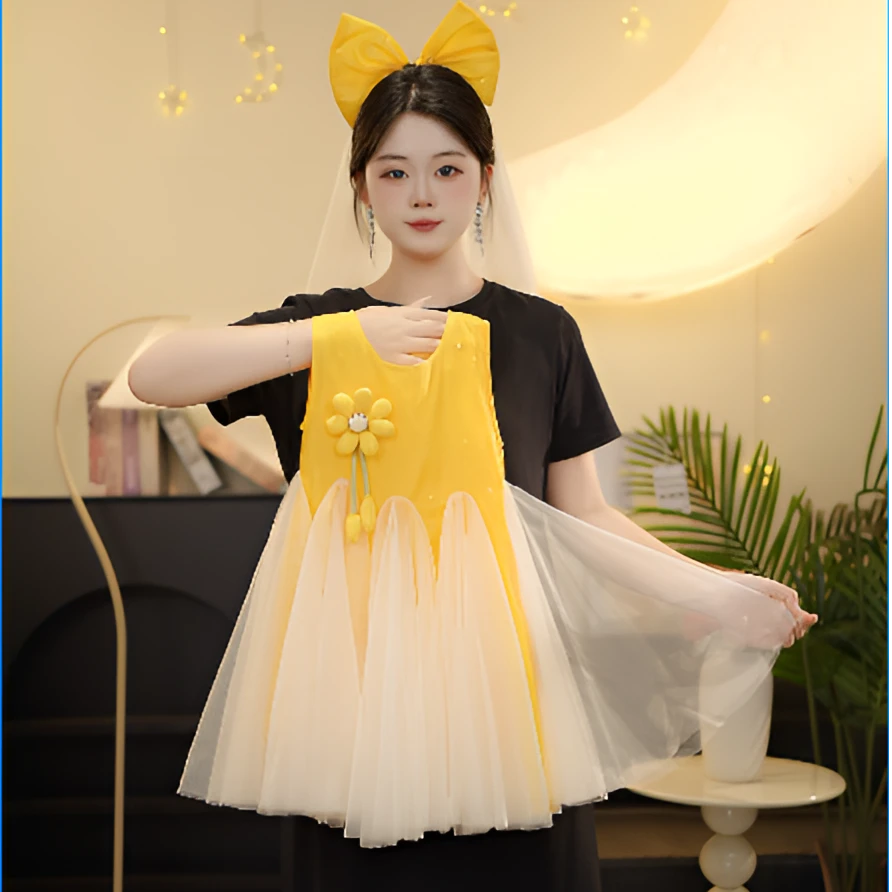 WH【芒果多多】2025女童夏季新款连衣裙夏日多巴胺出游头纱吊带纱裙