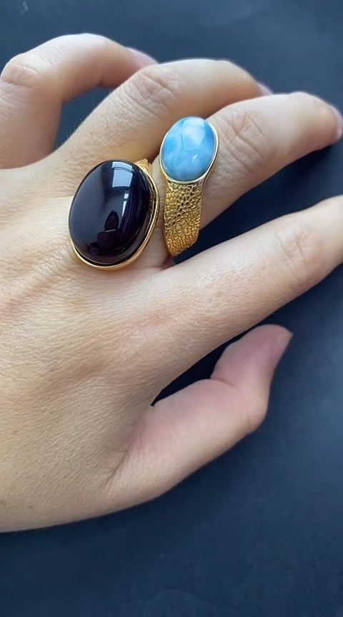 银S925镶嵌琥珀裸石琥珀戒指