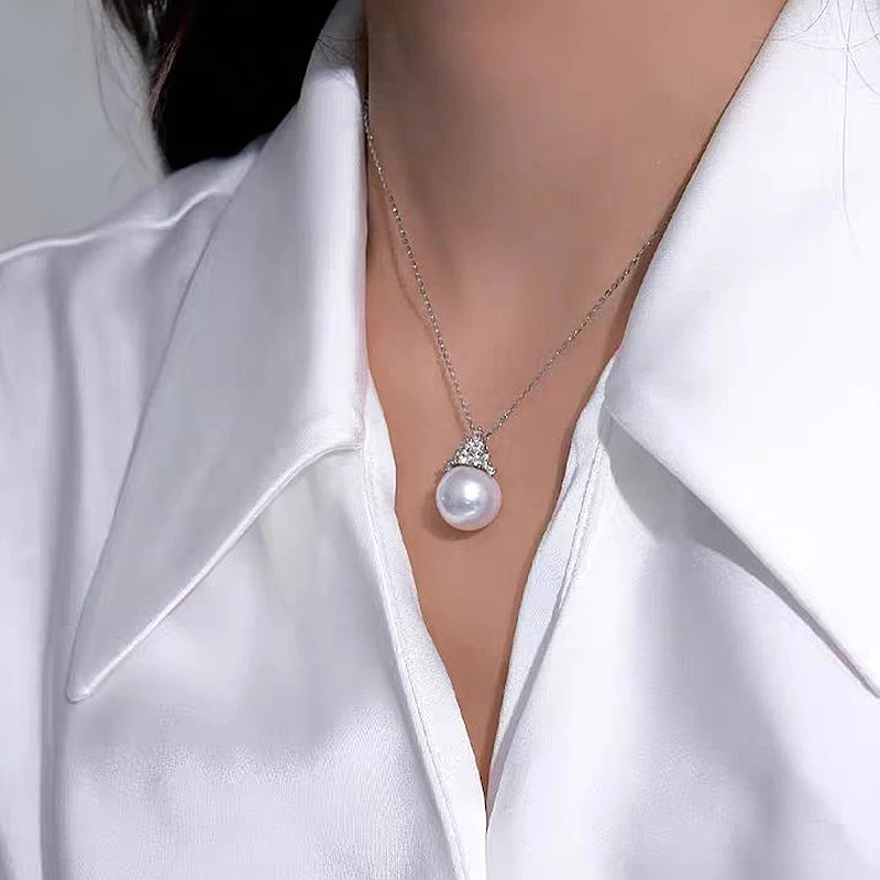 非金属仿珍珠吊坠 冰雪女王吊坠坠链镶嵌百搭时尚白色链子项链