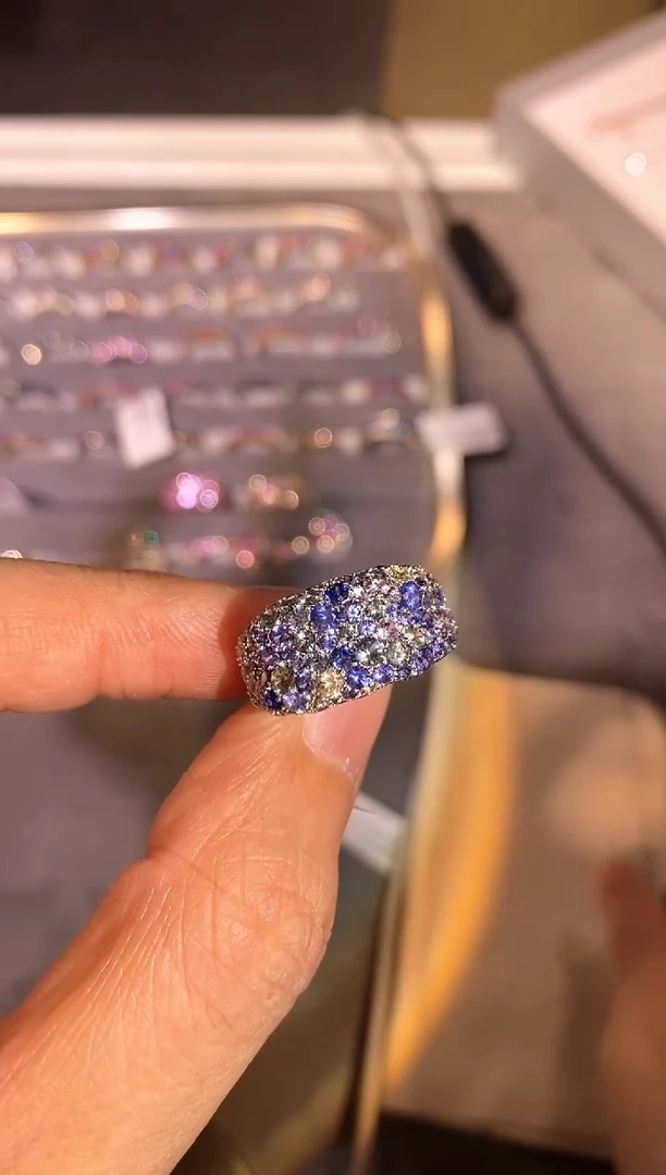 彩色蓝宝石戒指18K金镶嵌【闪购】5.15ct/梵高星空色/展会价