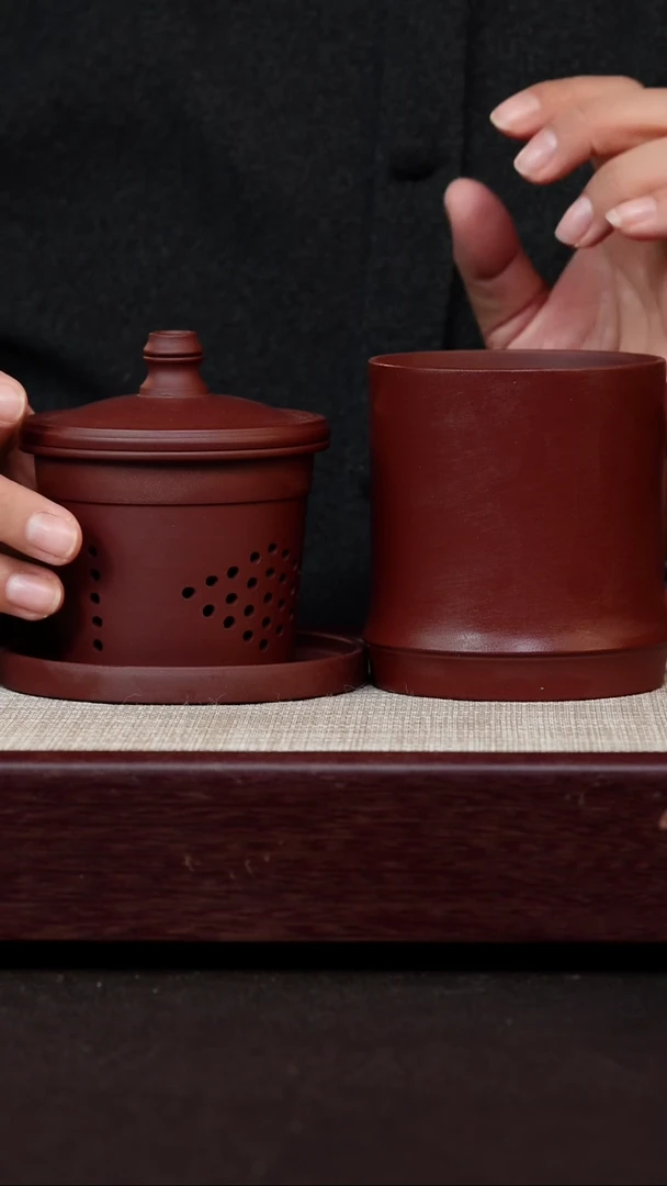 茶杯紫砂紫泥竹节四件套