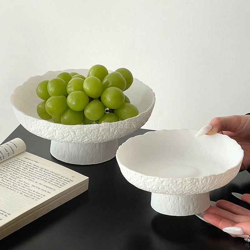 小众设计磨砂白高脚水果盘高颜值家用轻奢干果盘多层摆放盘零食盘