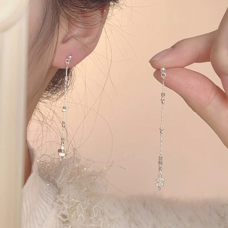铜合金耳饰 清冷感长款碎银几两流苏耳环女轻奢气质高级感耳饰