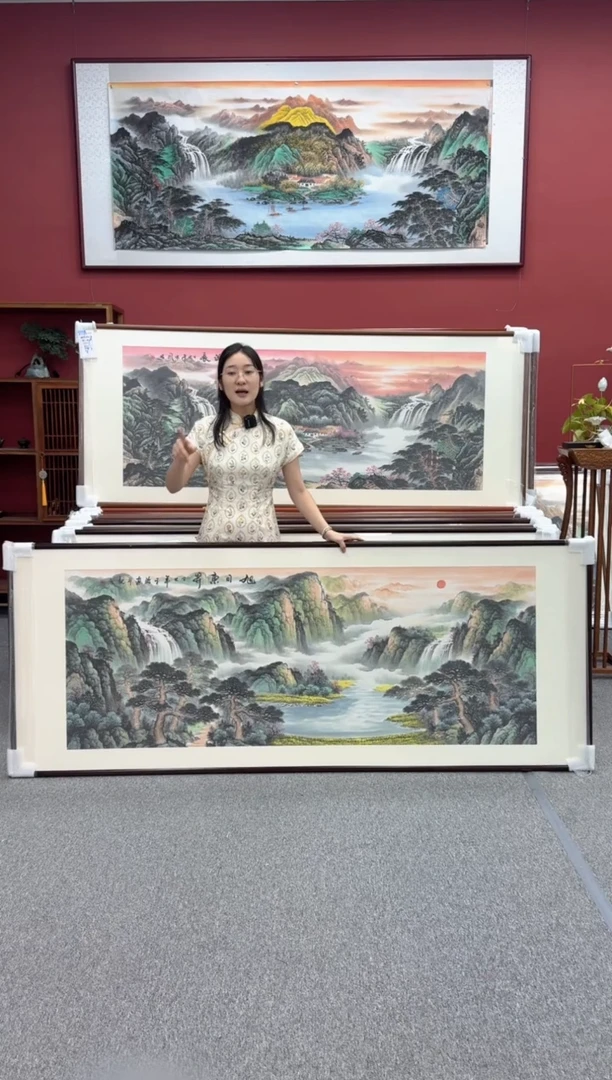 国画手绘 旭日东升 219*88