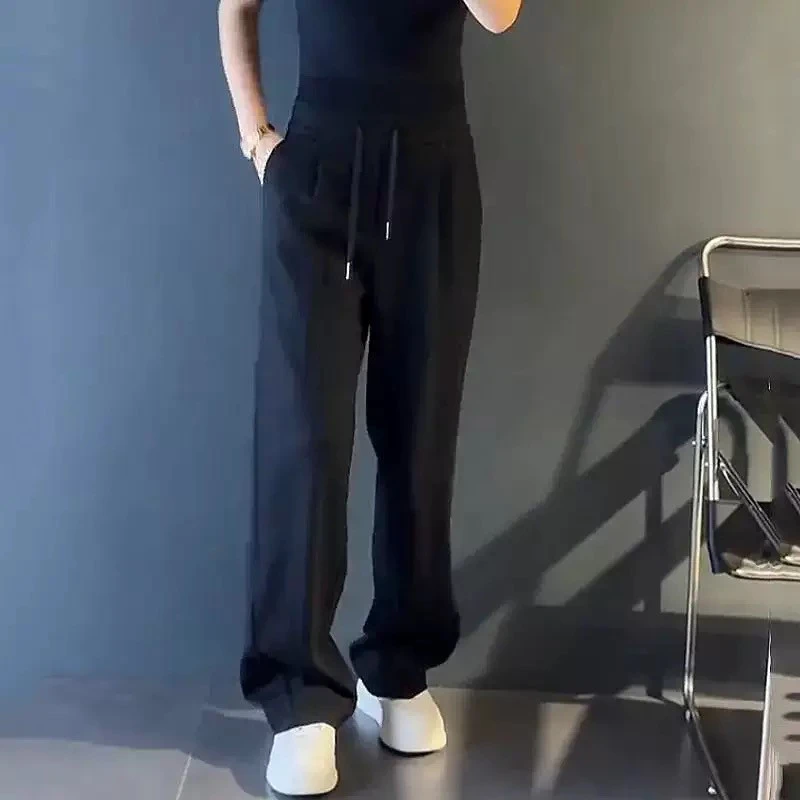 2025夏季老钱慵懒风拼接垂感直筒运动休闲裤男宽松轻奢长裤子潮牌