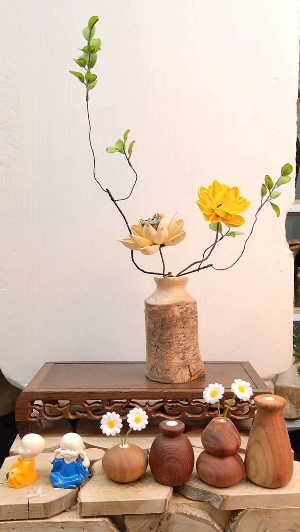 木实木碳化花瓶配花一套