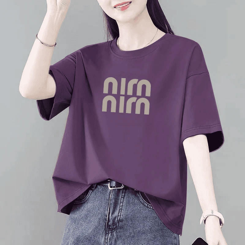 100%棉短袖T恤女夏大码200斤洋气显瘦宽松妈妈装休闲时尚半袖上衣