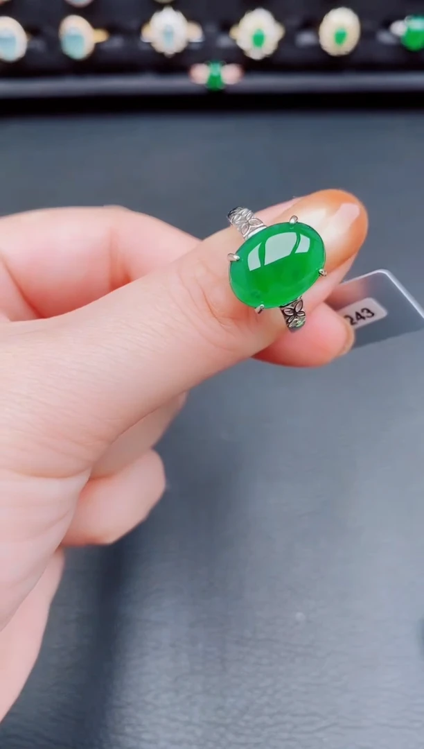 【闪购商品】翡翠戒指银S925镶嵌天然a货翡翠49