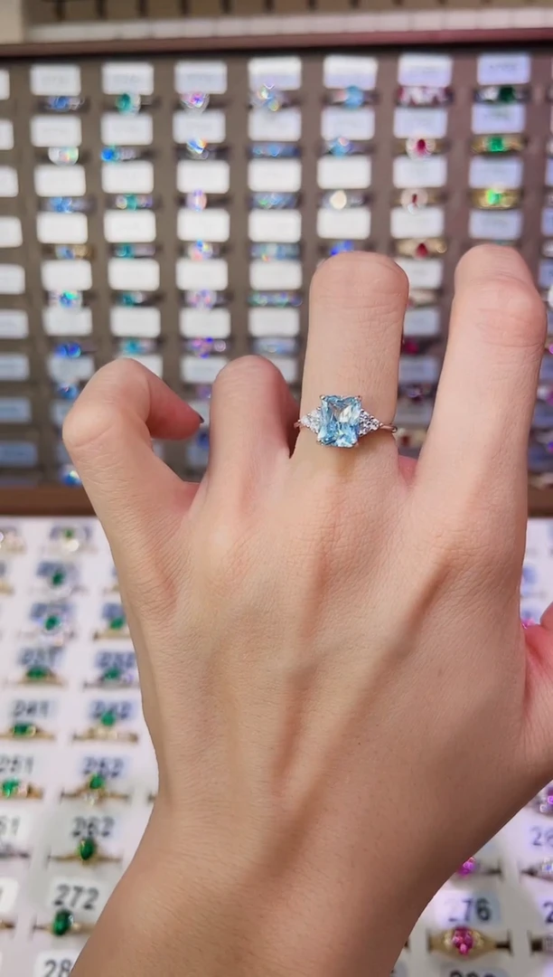 海蓝宝石戒圈银S925镶嵌0000