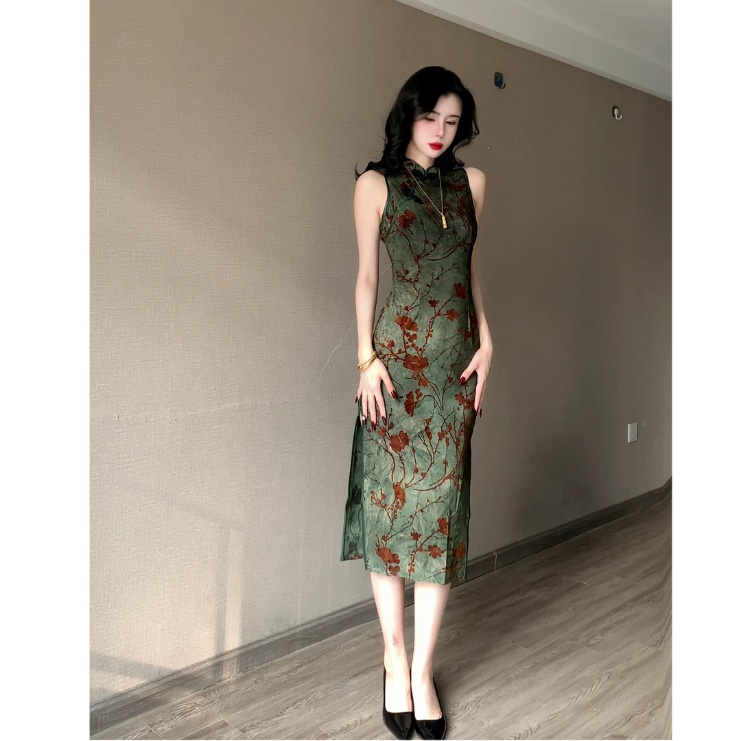 【山似玉】绫曦2025春夏新款无袖挂脖气质优雅旗袍裙