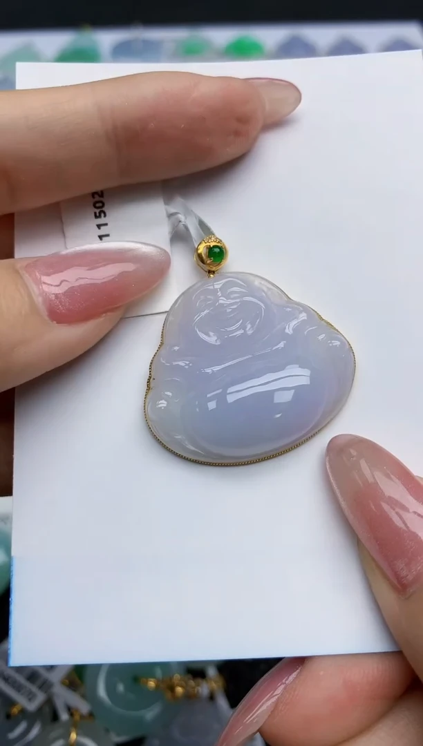 【闪购商品】翡翠挂件18K金镶嵌天然翡翠A货