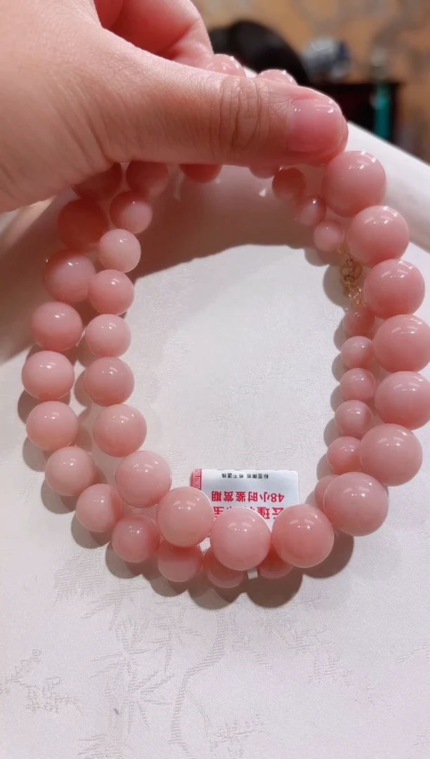 18K金镶嵌蛋白石颈饰天然欧泊粉澳宝，蜜桃粉，浓粉色16+