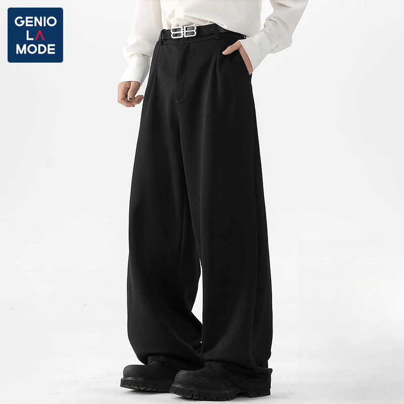 GENIO LAMODE琥珀流光阔腿西装裤子男士春季宽松百搭弯刀休闲长裤