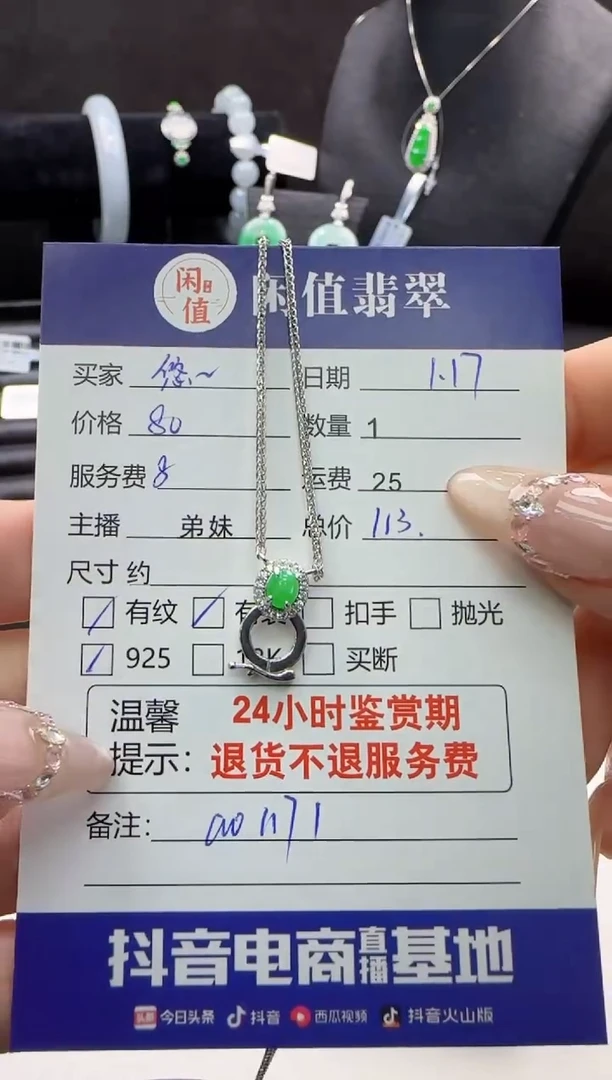 【闪购商品】翡翠项链银S925镶嵌翡翠项链