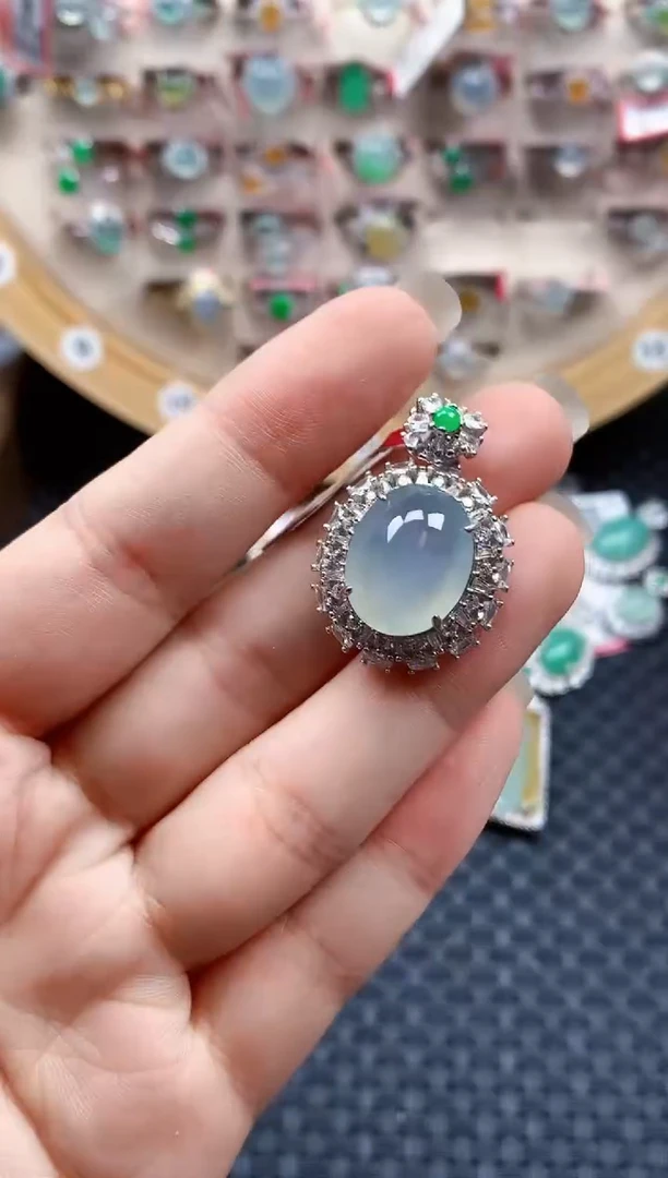 银S925镶嵌戒指翡翠天然A货缅甸翡翠