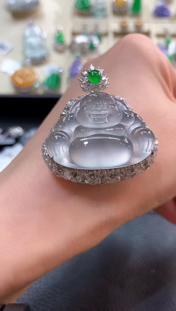 翡翠18K金镶嵌吊坠(不含链)v63