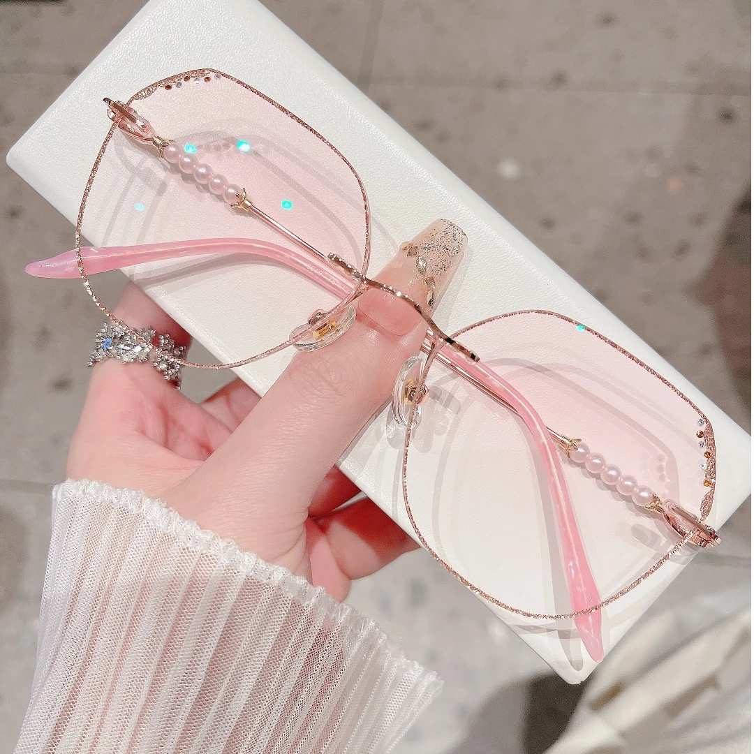 1-超轻无边框近视眼镜女满天星素颜显瘦眼睛抗疲劳8919-B6金边