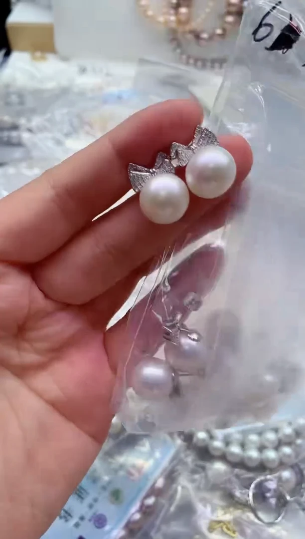 银S925镶嵌淡水珍珠耳饰多样性发其一，非无暇