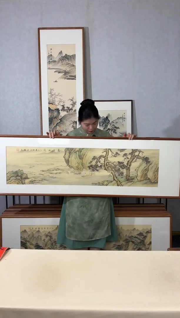 国画手绘*清溪幽泛*52*172cm带框发货