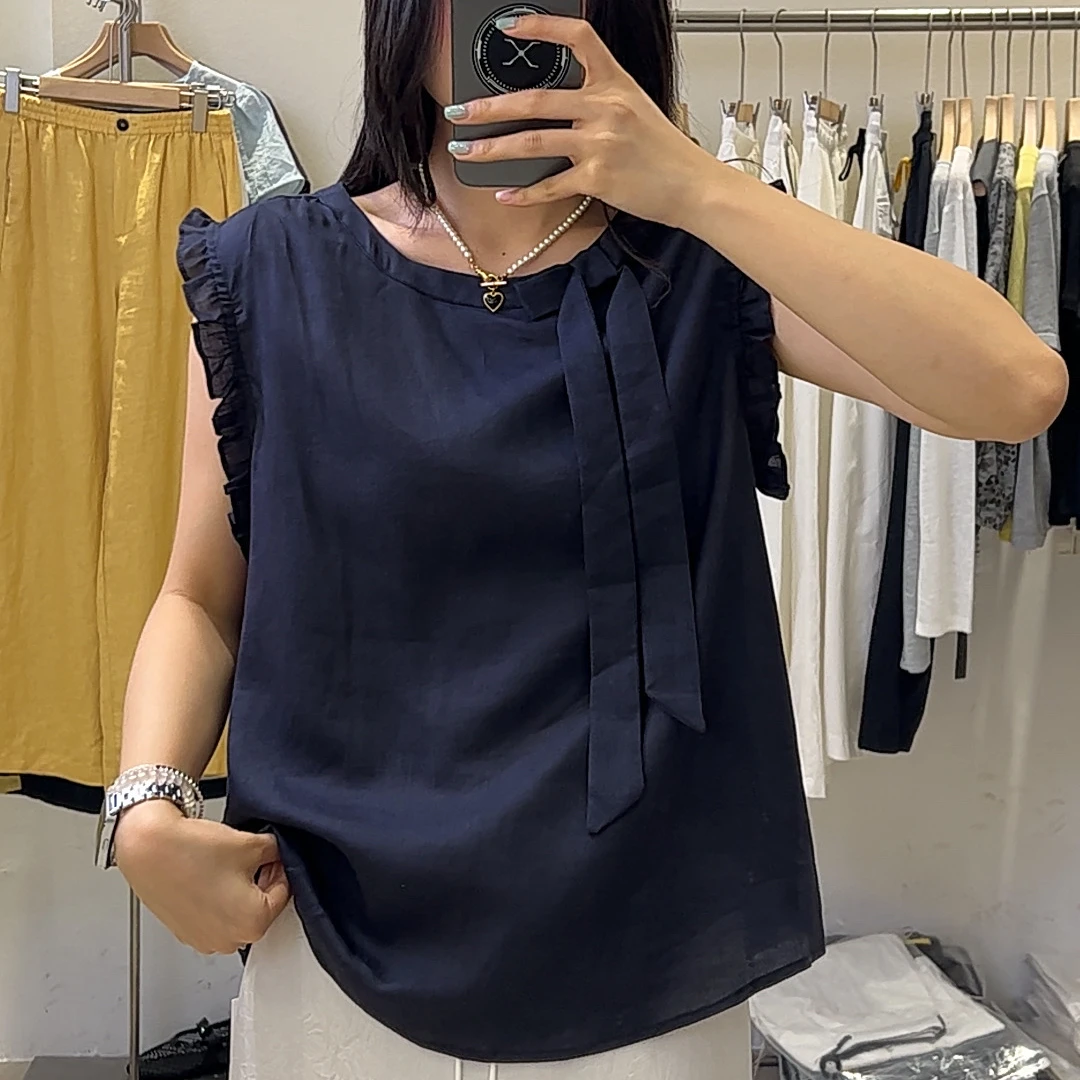 【今喜女装】2822韩系飞飞袖飘带天丝麻料衬衫净版纯色简约百搭上衣