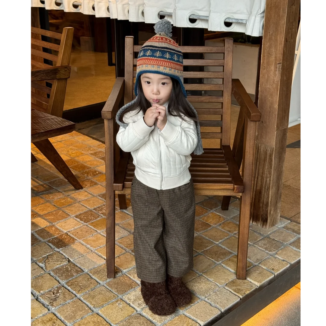 壹妈童装女童韩版白色休闲外套时髦蓝色格仔上衣百搭咖色格仔裤