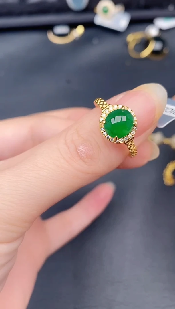 银S925镶嵌戒指翡翠天然a货翡翠656