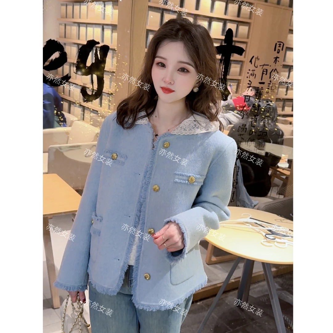 【亦然】502春款设计风百搭双面呢气质短款宽松绵羊毛休闲时尚大衣